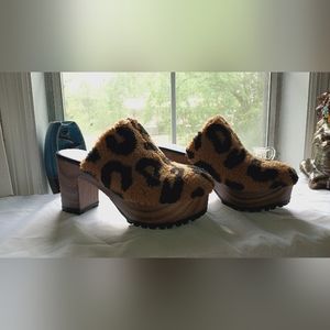 JESSICA SIMPSON FAUX FUR ANIMAL PRINT MULE WOMENS SIZE 10